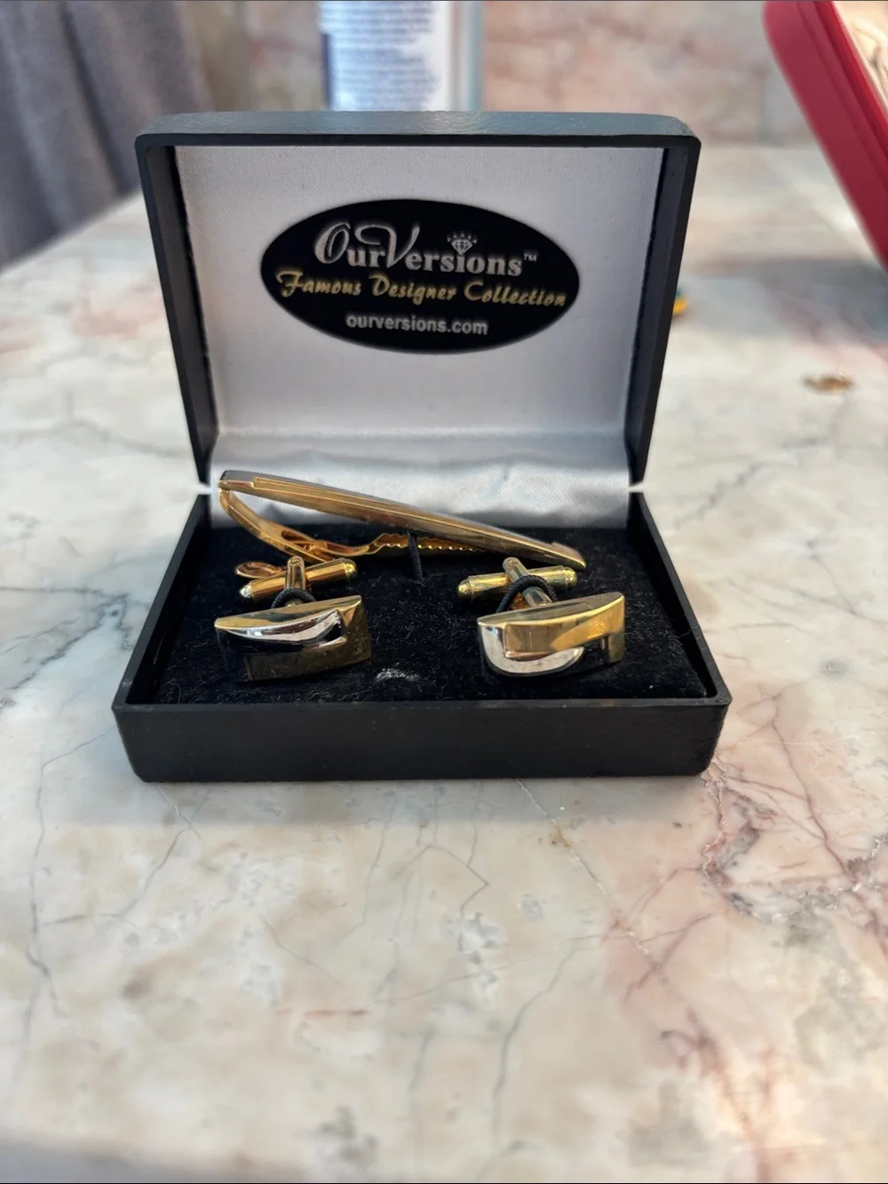 Two-Tone Gold & Silver Cufflinks and Tie Clip Set